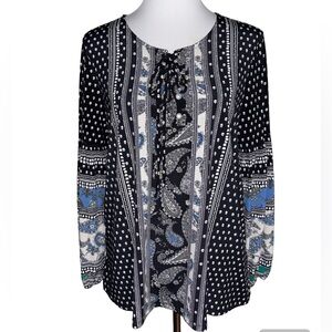 Style & Co. Black and Blue Patterned Blouse